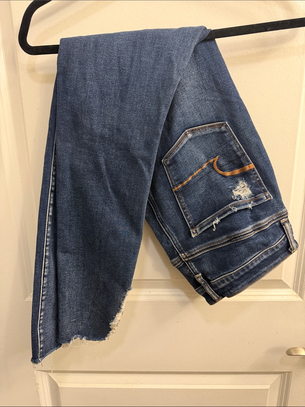 American Eagle Outfitters distressed dark blue denim shorts